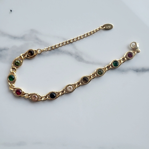 18K Gold Plated Bracelet with Colorful Gem Stone Tarnish Free Jewelry - Picture 6 of 8